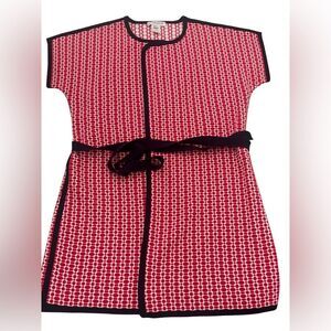 Pendleton Women’s Petite Sz M Red White Knit Robe Swim Cover Up Wrap Dress Shirt
